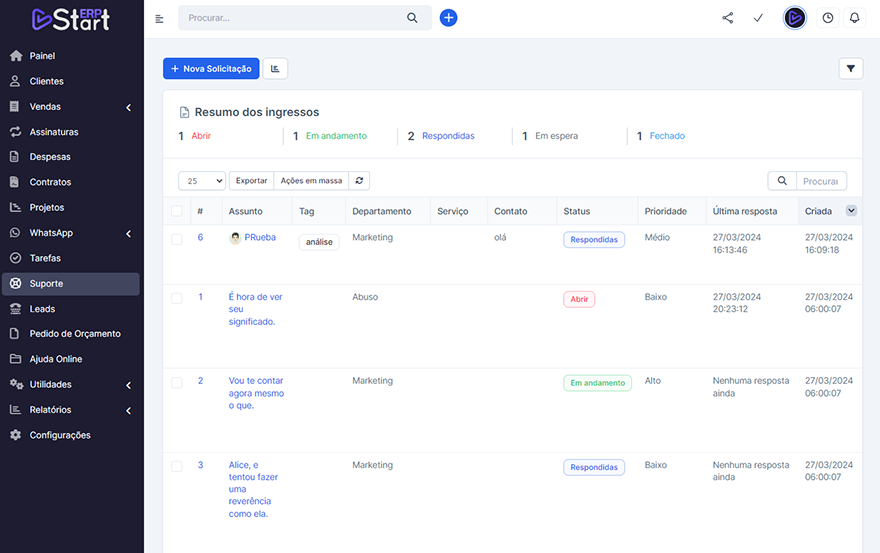 Sistema de tickets, para atendimento ao cliente